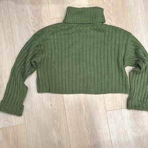 Green Ribbed Turtleneck Sweater